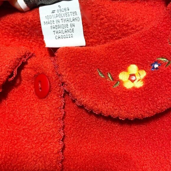 vintage Fleece Alpine Floral Peter Pan Collar Red Cardigan Jacket - Picture 3 of 4
